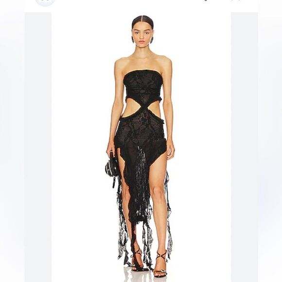 Jaded London Dresses & Skirts - Jaded London Scrunch Lace Ruffle Dress black jellyfish hem cut out Revolve 2 S